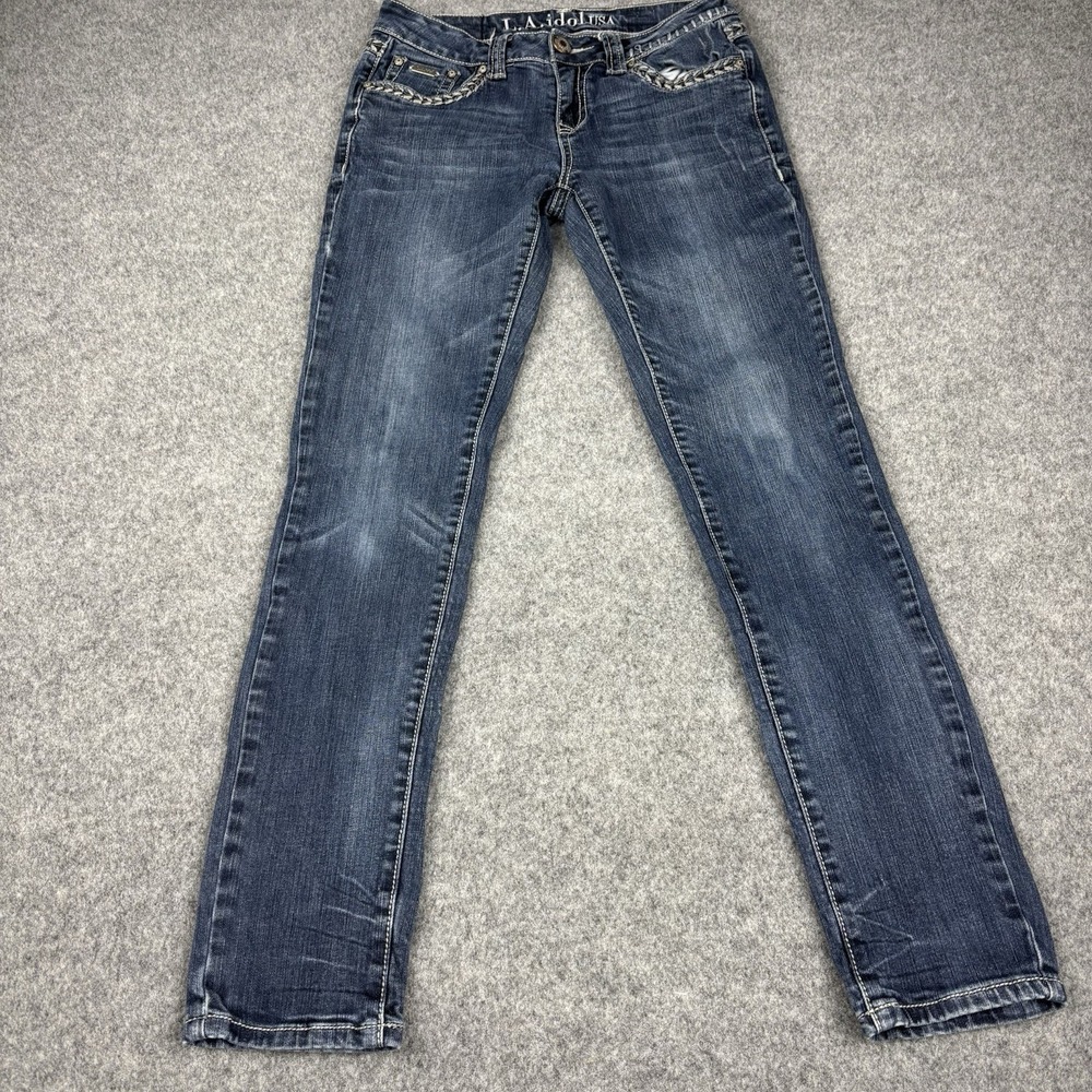 LA Idol USA Jeans Women's Size 9 31x31.5 Straight Leg Dark Wash Stretch Y2K Blue